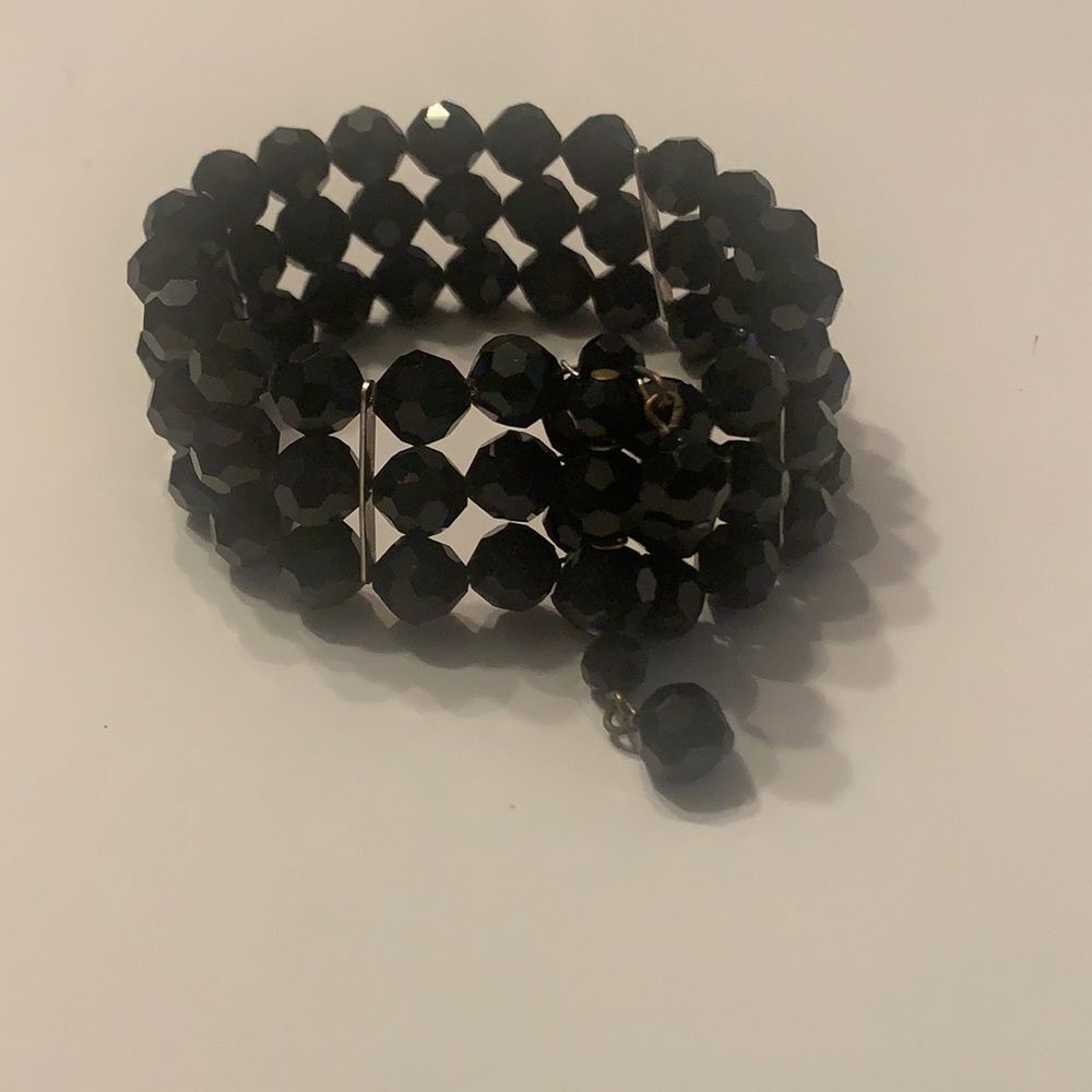 Black Beaded Cuff Bracelet‎
